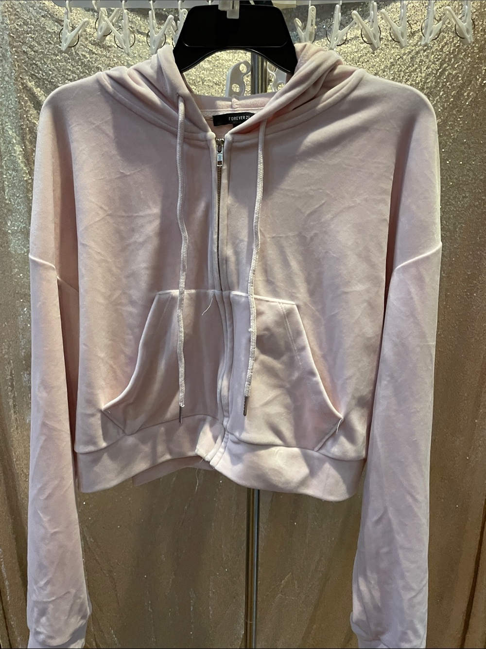 Forever 21 Pale Pink Cropped Zip-Up Hoodie